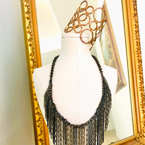 Vintage Fringe Chain Necklace & Modernist Wide Cuff Bracelet - Picture 1 of 16